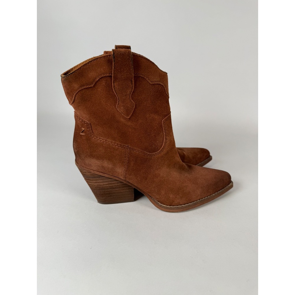 Zodiac Roslyn Cognac Brown Suede Western Ankle Boots Womens 9M Point Toe Bootie